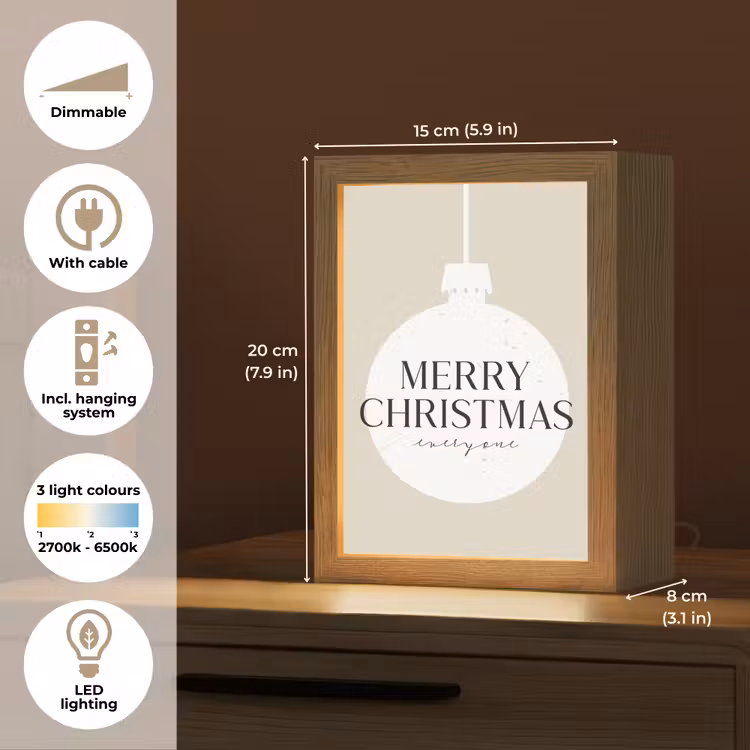 Christmas - Kerstballen - Japandi - Witte kerstballen Light Box met kabel (Tafellamp) klein -USP_EN
