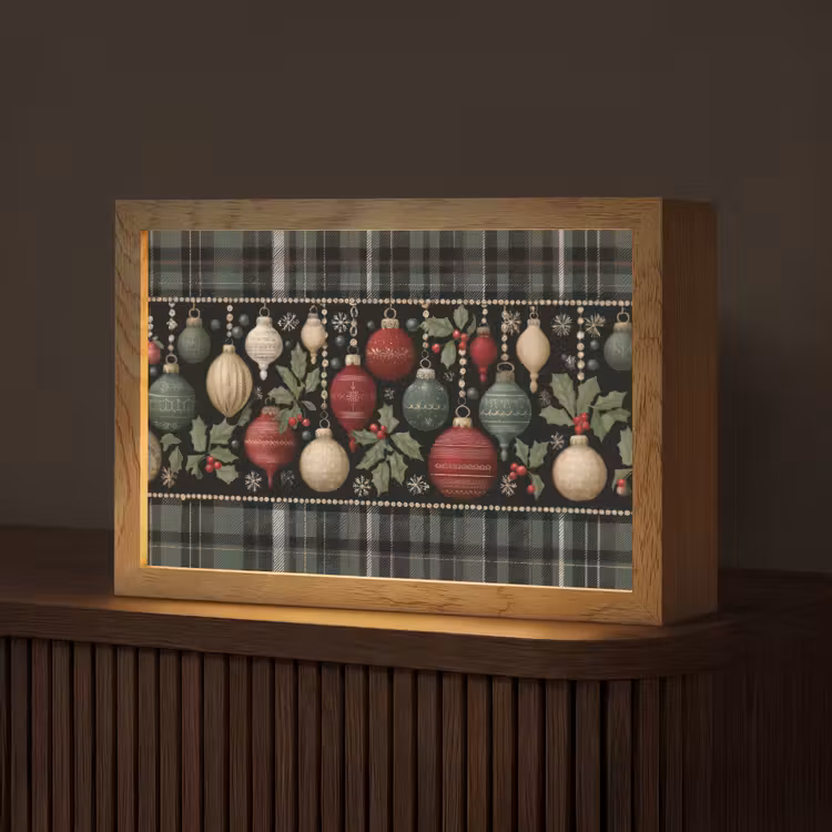Kerstballen - Rood - Hulsttakken - Patroon Light Box met kabel (Tafellamp) klein -z3d_website