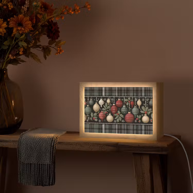 Kerstballen - Rood - Hulsttakken - Patroon Light Box met kabel (Tafellamp) klein -sfeer4