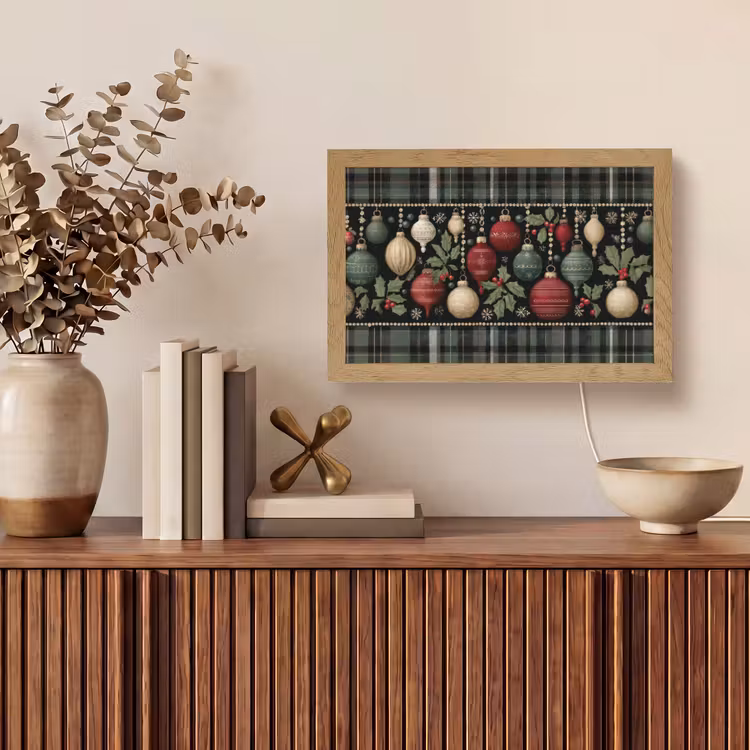 Kerstballen - Rood - Hulsttakken - Patroon Light Box met kabel (Tafellamp) klein -sfeer2