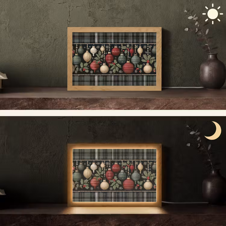 Kerstballen - Rood - Hulsttakken - Patroon Light Box met kabel (Tafellamp) klein -sfeer3