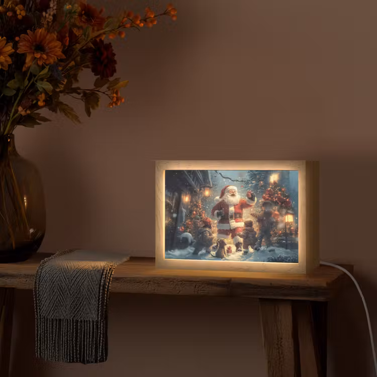 Kerstvreugde - Sneeuw - Kleurrijk Light Box met kabel (Tafellamp) klein -sfeer4