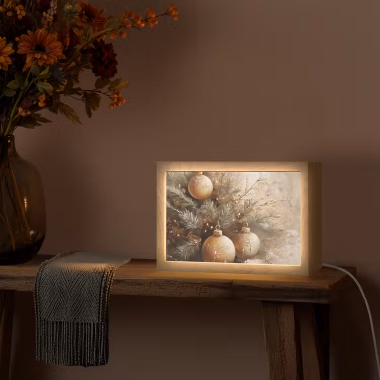 Kerst - Kerstballen - Beige - Goud Light Box met kabel (Tafellamp) klein -sfeer4