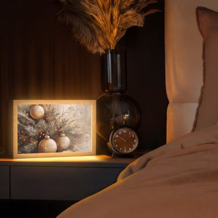 Kerst - Kerstballen - Beige - Goud Light Box met kabel (Tafellamp) klein -sfeer1