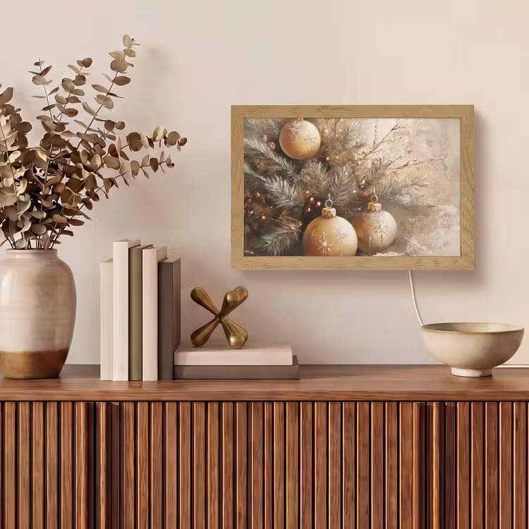 Kerst - Kerstballen - Beige - Goud Light Box met kabel (Tafellamp) klein -sfeer2