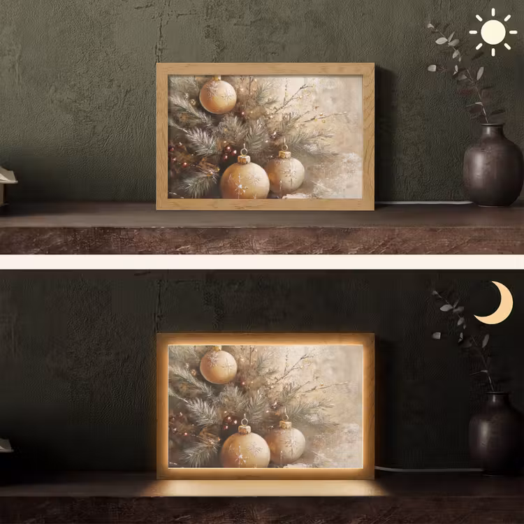 Kerst - Kerstballen - Beige - Goud Light Box met kabel (Tafellamp) klein -sfeer3