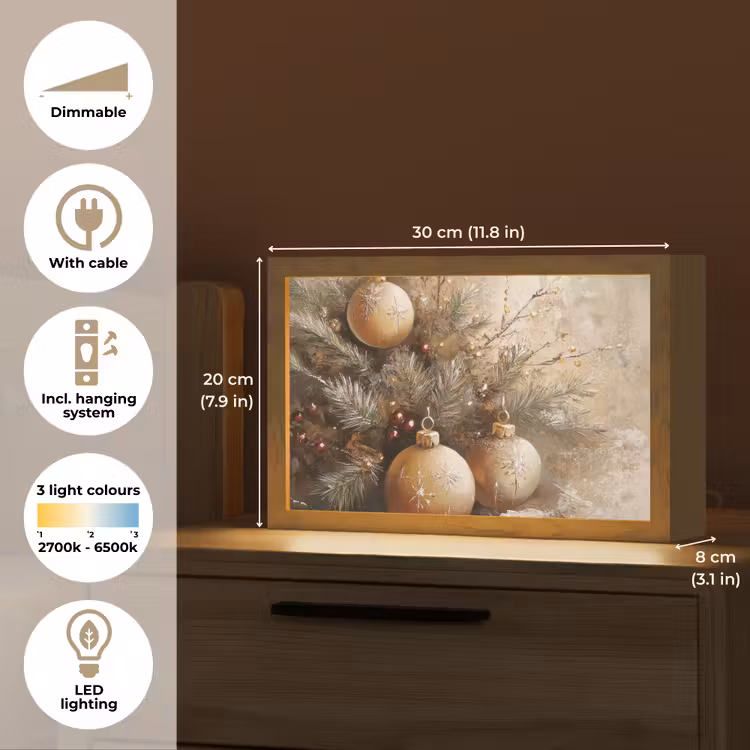 Kerst - Kerstballen - Beige - Goud Light Box met kabel (Tafellamp) klein -USP_EN