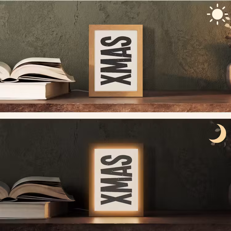 Kerst - Christmas - Japandi - Beige Light Box met kabel (Tafellamp) klein -sfeer3