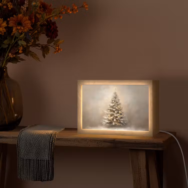Kerst - kerstboom - Sneeuw - Art Light Box met kabel (Tafellamp) klein -sfeer4