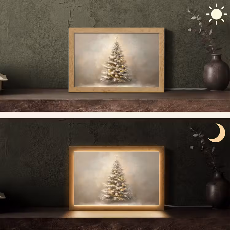 Kerst - kerstboom - Sneeuw - Art Light Box met kabel (Tafellamp) klein -sfeer3