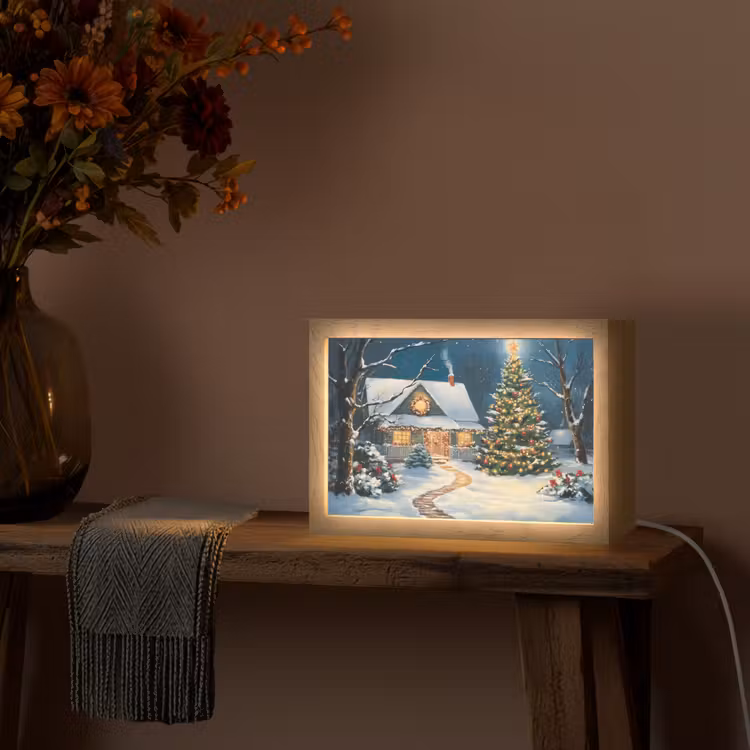 Kerst - Kerstboom - Winter - Huis - Sneeuw Light Box met kabel (Tafellamp) klein -sfeer4