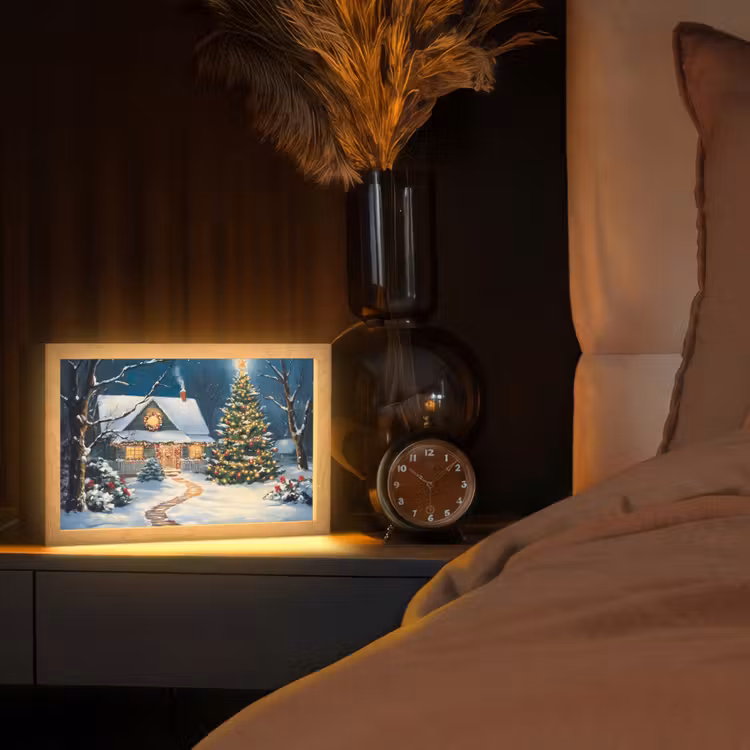 Kerst - Kerstboom - Winter - Huis - Sneeuw Light Box met kabel (Tafellamp) klein -sfeer1