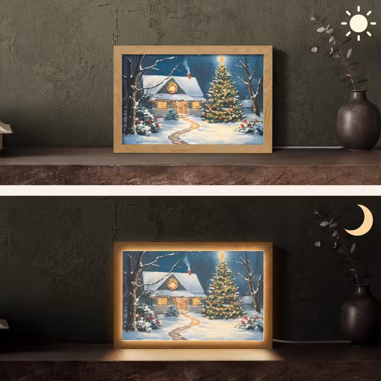 Kerst - Kerstboom - Winter - Huis - Sneeuw Light Box met kabel (Tafellamp) klein -sfeer3