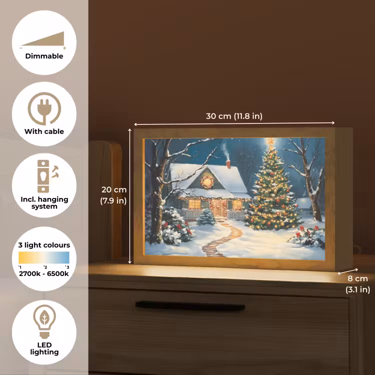 Kerst - Kerstboom - Winter - Huis - Sneeuw Light Box met kabel (Tafellamp) klein -USP_EN