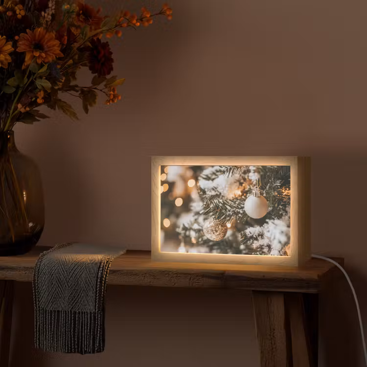 Kerst - Kerstboom - Winter - Binnen - Sneeuw Light Box met kabel (Tafellamp) klein -sfeer4