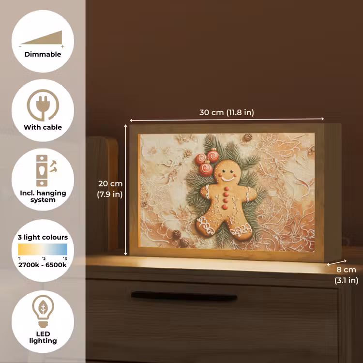 Kerstmis - Koekje - Poppetje - Speculaas Light Box met kabel (Tafellamp) klein -USP_EN