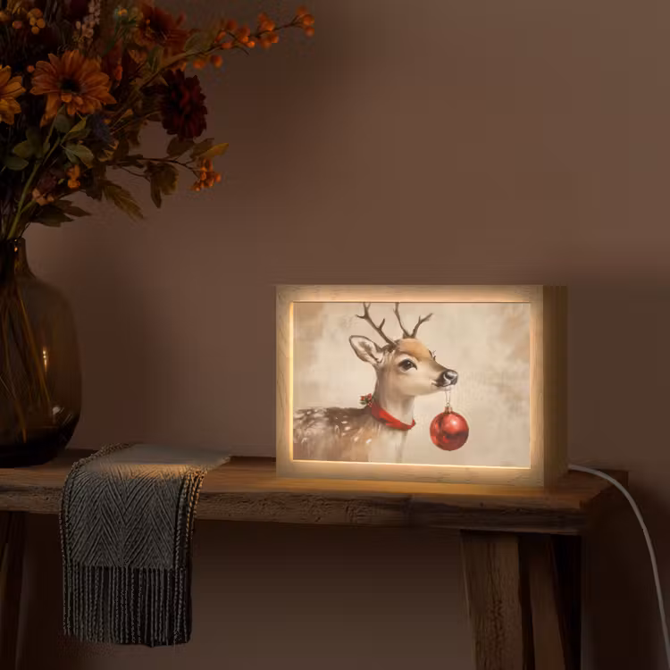Kerst - Hert - Gewei - Kerstbal - Rendier Light Box met kabel (Tafellamp) klein -sfeer4