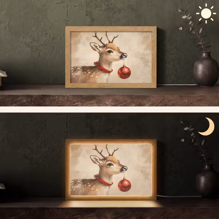Kerst - Hert - Gewei - Kerstbal - Rendier Light Box met kabel (Tafellamp) klein -sfeer3
