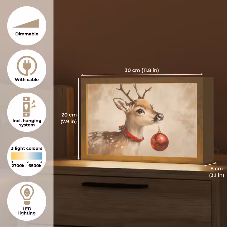 Kerst - Hert - Gewei - Kerstbal - Rendier Light Box met kabel (Tafellamp) klein -USP_EN