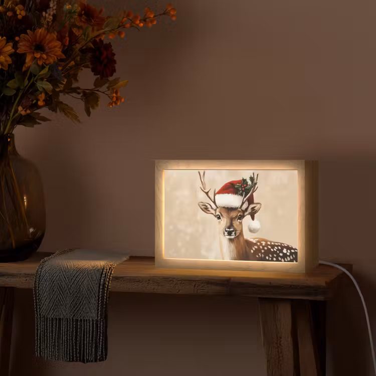Kerst - Hert - Gewei - Rood Light Box met kabel (Tafellamp) klein -sfeer4