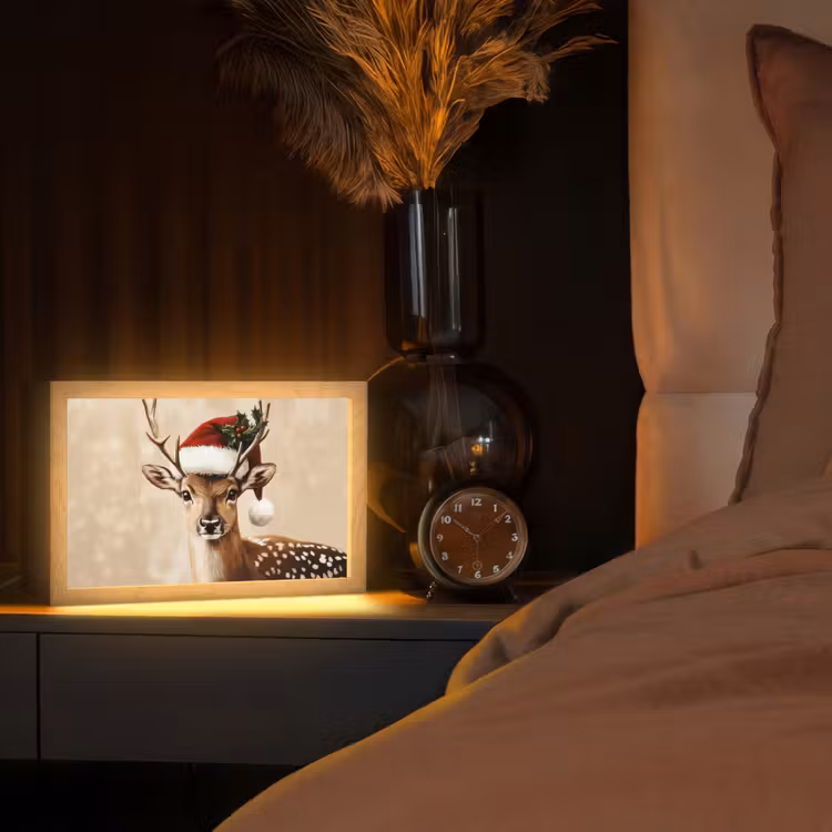 Kerst - Hert - Gewei - Rood Light Box met kabel (Tafellamp) klein -sfeer1