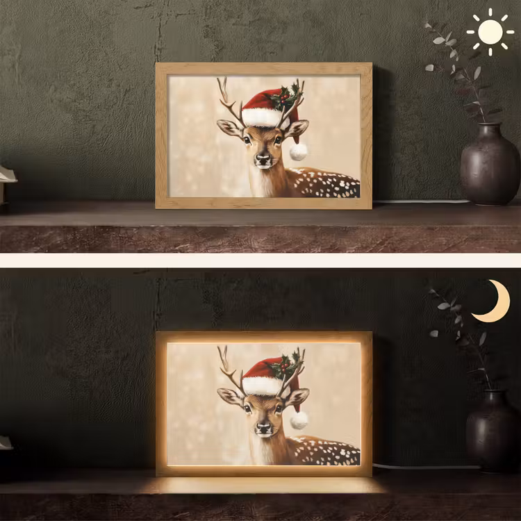 Kerst - Hert - Gewei - Rood Light Box met kabel (Tafellamp) klein -sfeer3