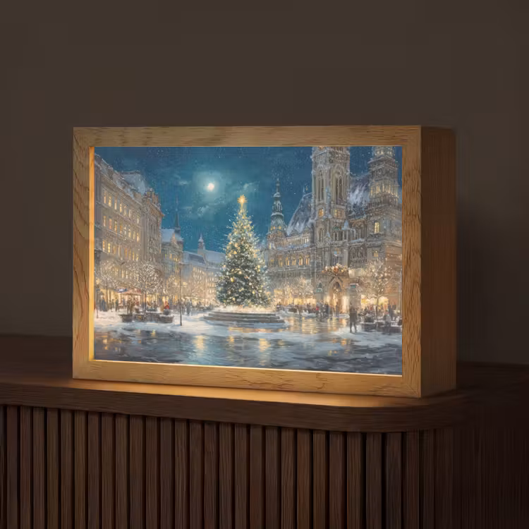 Kerstnacht - Stadsplein - Meerkleurig Light Box met kabel (Tafellamp) klein -z3d_website