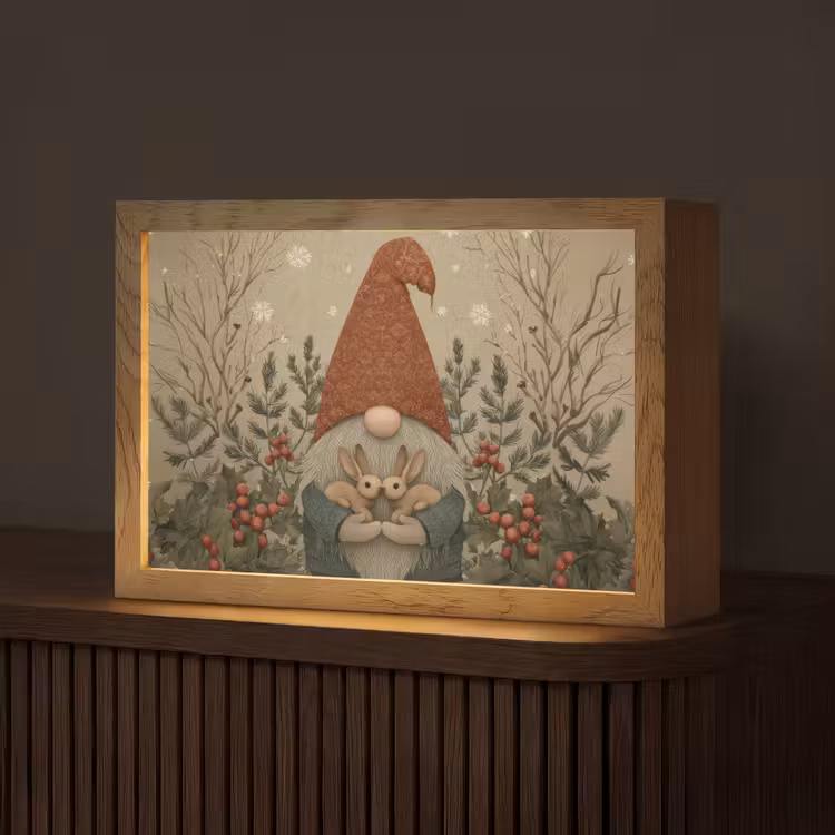 Kerstgnome - Konijntjes - Kleurrijk Light Box met kabel (Tafellamp) klein -z3d_website