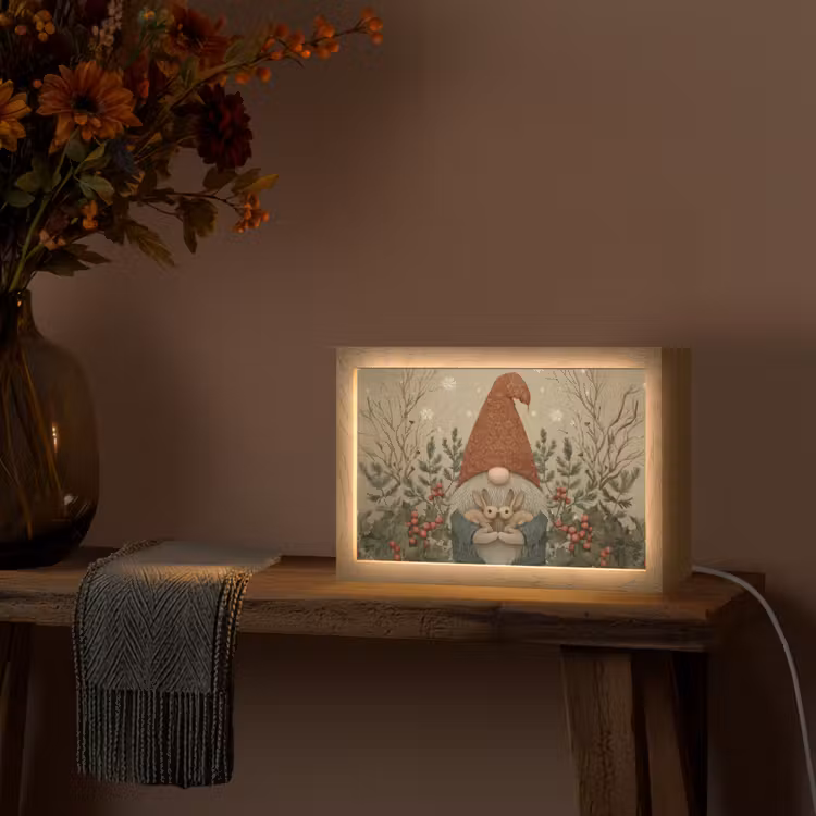 Kerstgnome - Konijntjes - Kleurrijk Light Box met kabel (Tafellamp) klein -sfeer4