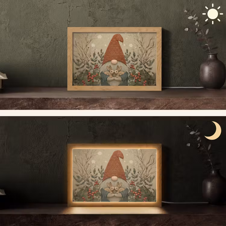 Kerstgnome - Konijntjes - Kleurrijk Light Box met kabel (Tafellamp) klein -sfeer3