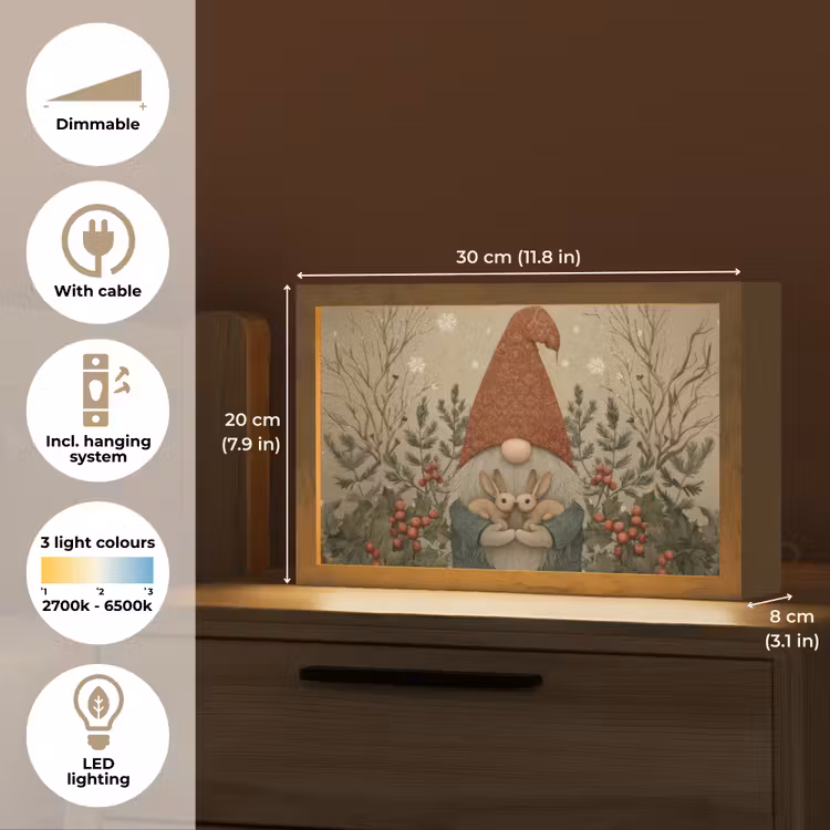 Kerstgnome - Konijntjes - Kleurrijk Light Box met kabel (Tafellamp) klein -USP_EN