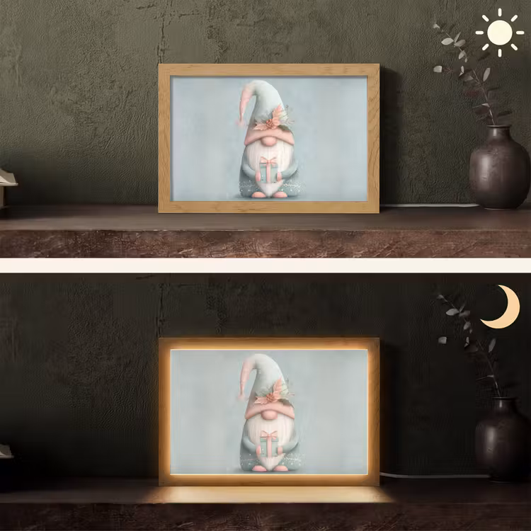 Kerstgnome - Cadeau - Groen Light Box met kabel (Tafellamp) klein -sfeer3