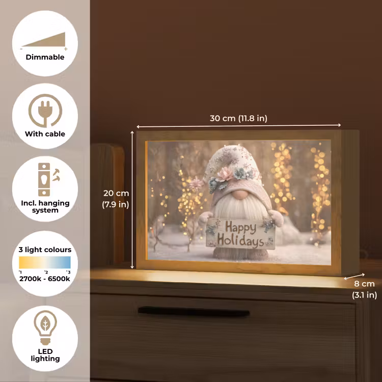 Kerst - Gnome - Bord - Kleurrijk Light Box met kabel (Tafellamp) klein -USP_EN
