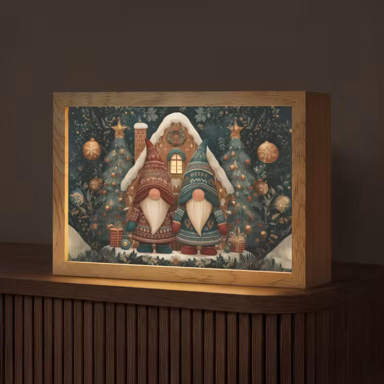 Kerst - Gnomen - Peperkoekhuisje - Rood - Groen Light Box met kabel (Tafellamp) klein -z3d_website