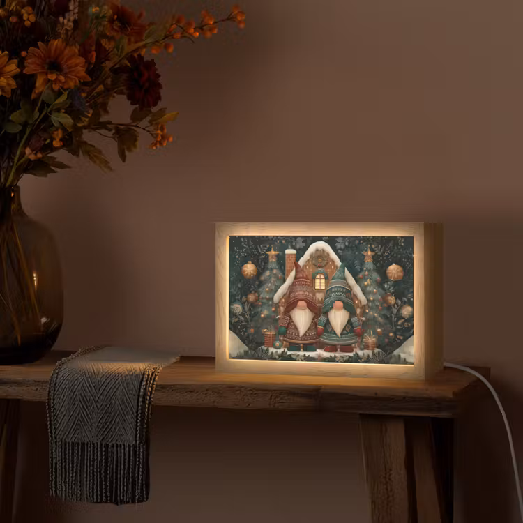 Kerst - Gnomen - Peperkoekhuisje - Rood - Groen Light Box met kabel (Tafellamp) klein -sfeer4