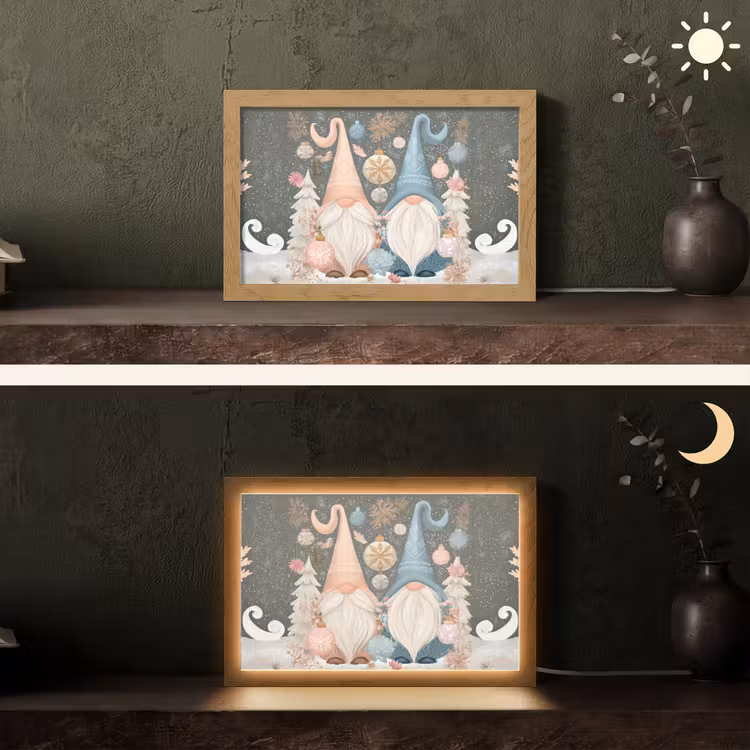 Kerst - Gnomen - Pastel Light Box met kabel (Tafellamp) klein -sfeer3