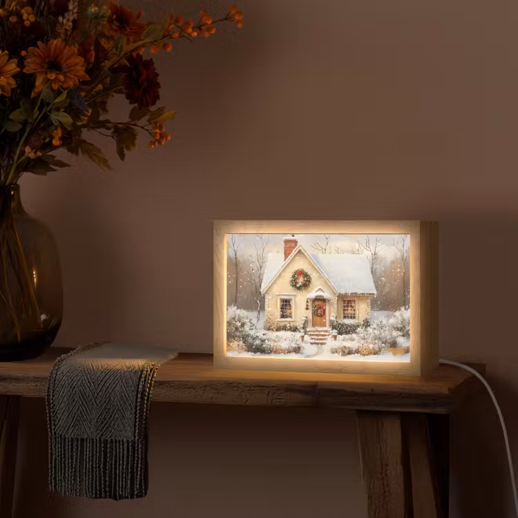 Kerst - Huis - Winter - Sneeuw Light Box met kabel (Tafellamp) klein -sfeer4