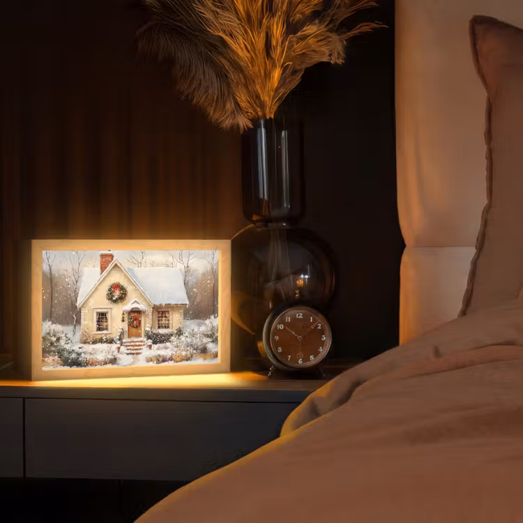 Kerst - Huis - Winter - Sneeuw Light Box met kabel (Tafellamp) klein -sfeer1