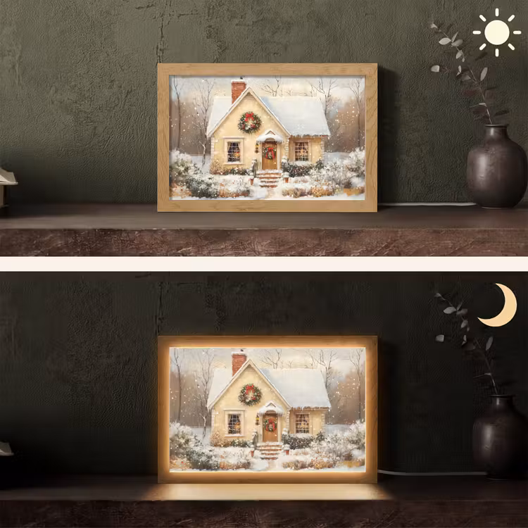 Kerst - Huis - Winter - Sneeuw Light Box met kabel (Tafellamp) klein -sfeer3