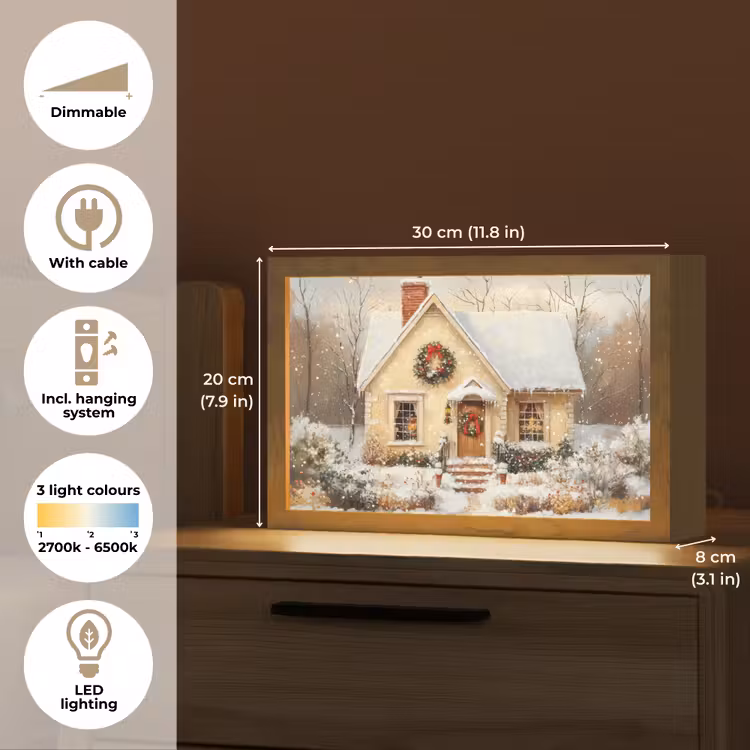 Kerst - Huis - Winter - Sneeuw Light Box met kabel (Tafellamp) klein -USP_EN