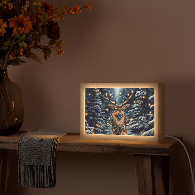 Kerst - Magie - Bos - Kleurrijk Light Box met kabel (Tafellamp) klein -sfeer4
