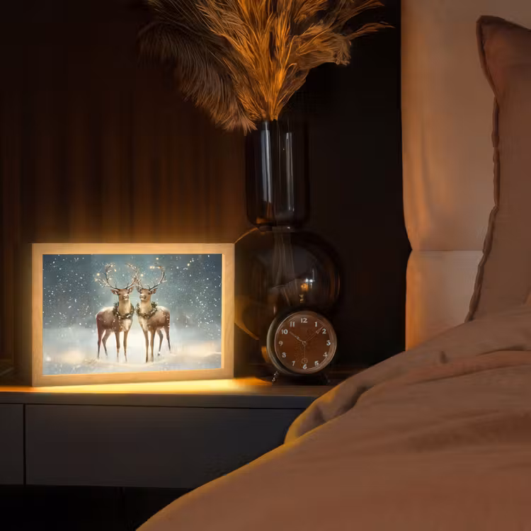 Kerstmagie - Winterwoud - Rendier Light Box met kabel (Tafellamp) klein -sfeer1