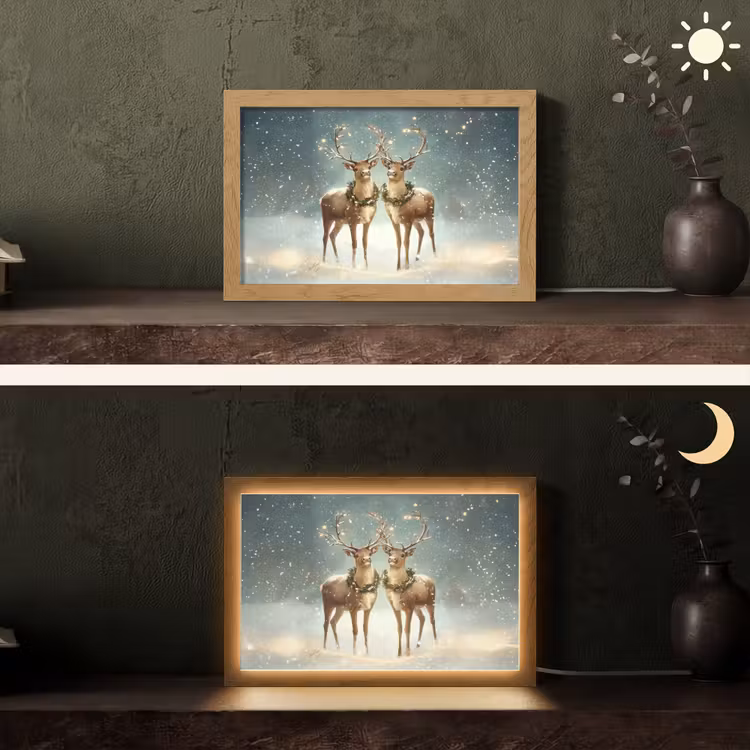 Kerstmagie - Winterwoud - Rendier Light Box met kabel (Tafellamp) klein -sfeer3