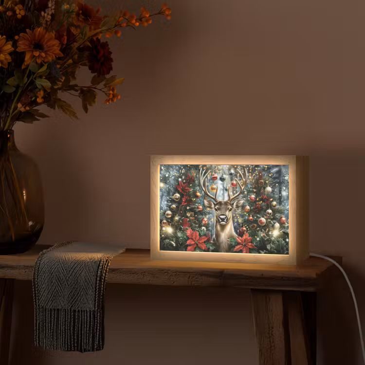 Kerstfeest - Dennenbos - Rood Light Box met kabel (Tafellamp) klein -sfeer4