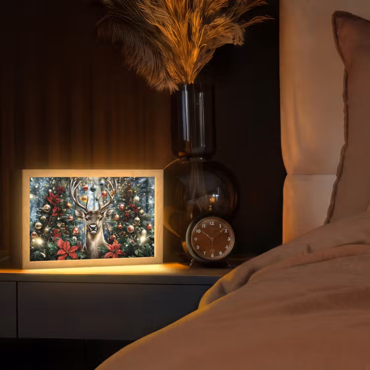 Kerstfeest - Dennenbos - Rood Light Box met kabel (Tafellamp) klein -sfeer1