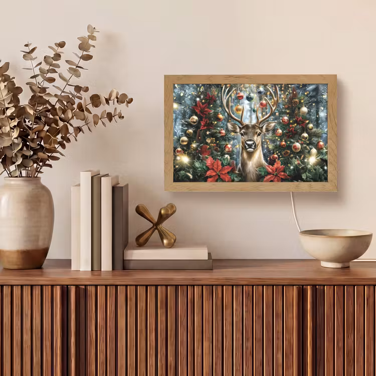Kerstfeest - Dennenbos - Rood Light Box met kabel (Tafellamp) klein -sfeer2