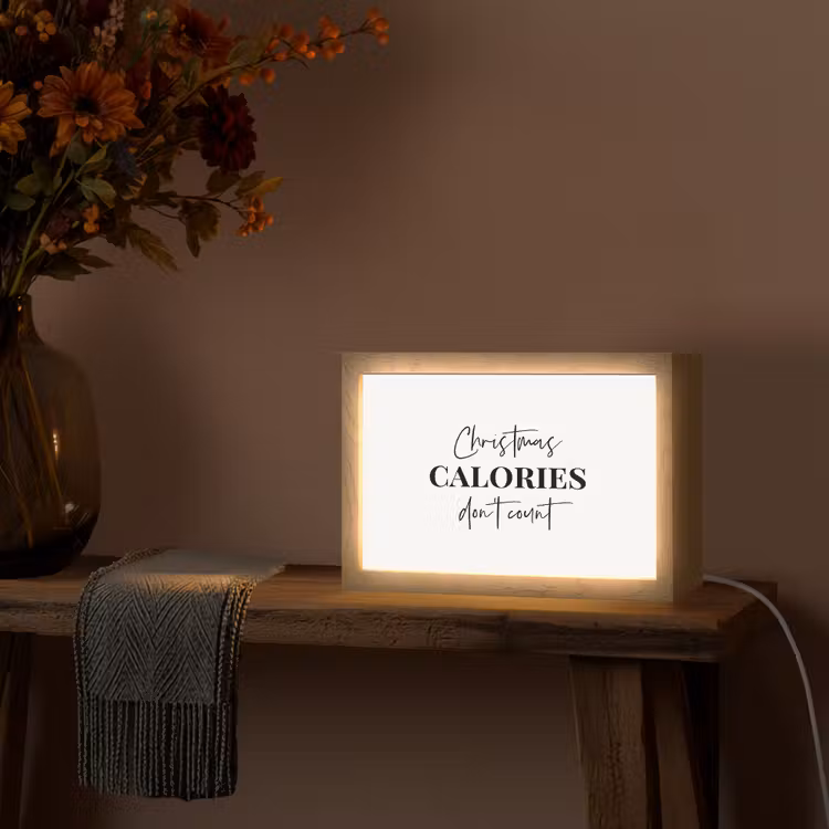Kerst quote - Winter - Christmas calories - Wit Light Box met kabel (Tafellamp) klein -sfeer4