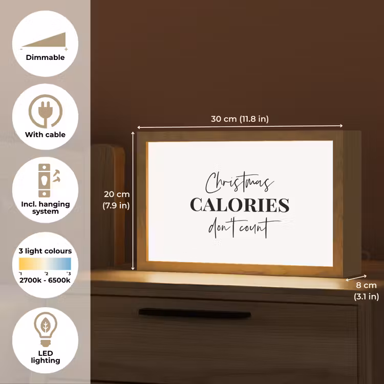 Kerst quote - Winter - Christmas calories - Wit Light Box met kabel (Tafellamp) klein -USP_EN