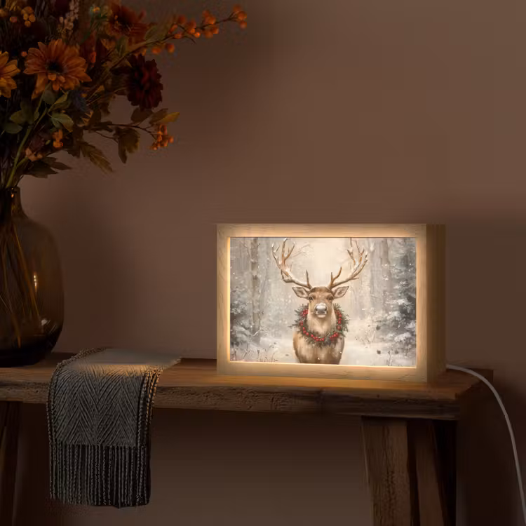 Kerst - Rendier - Winter - Krans Light Box met kabel (Tafellamp) klein -sfeer4