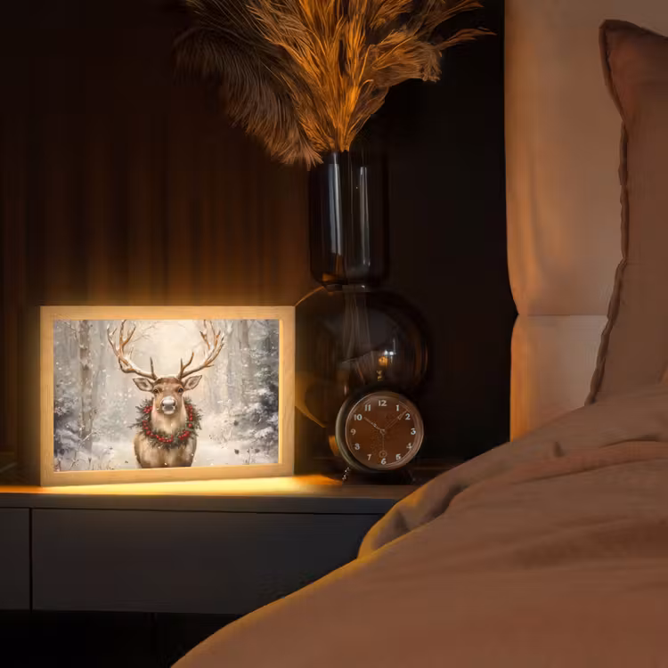 Kerst - Rendier - Winter - Krans Light Box met kabel (Tafellamp) klein -sfeer1